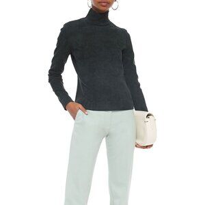 The Row Beatty Dark Green Stretch-Suede Turtleneck Long-Sleeve Top